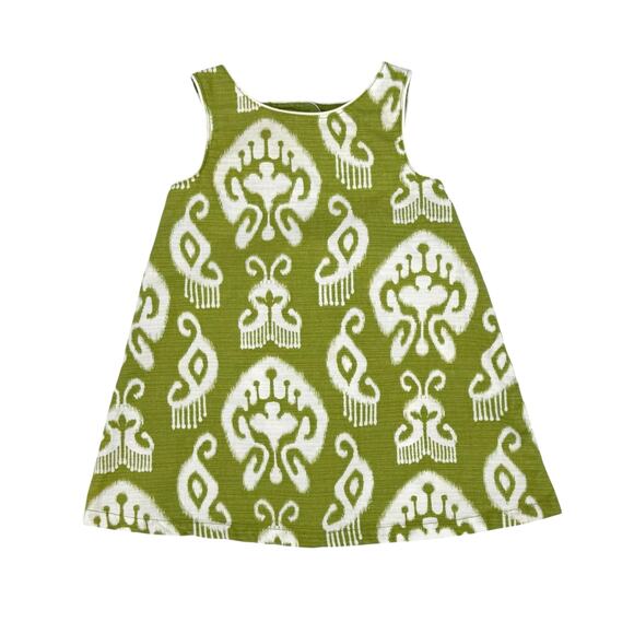 Gymboree 6-12 Month Chartreuse Green & White Ikat Print Cotton Jumper Dress - Picture 1 of 5